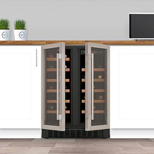 CDA 40 Bottle Freestanding Under Counter Wine Cooler Dual Zone 60cm Wide 82cm Tall - Stainless Steel