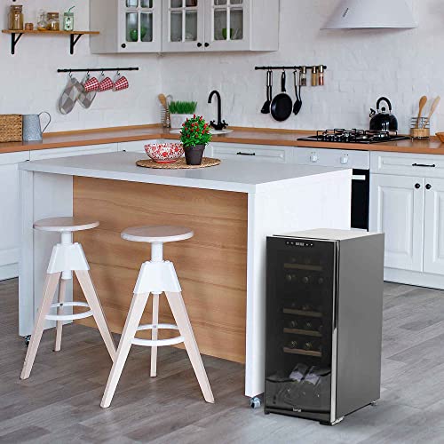 Baridi 18 Bottle Dual Zone Wine Cooler, Fridge with Digital Touch Screen Controls, Wooden Shelves & LED Light, Black - DH89