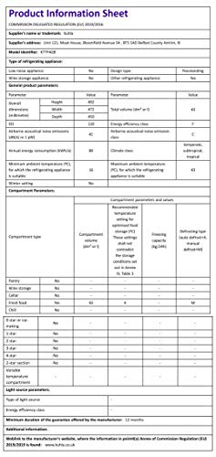 Kuhla 43 Litre Mini Fridge with Ice Box, Inc Adjustable Thermostat, Door Racks and Removable Shelf, Small Drinks Fridge Ideal for Home and Office – White, KTTF4GB