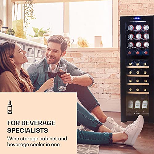 Klarstein Bovella 27 Duo+ Two-Zone Wine Cooler - Wine Refrigerator, Beverage Refrigerator, Two Separate Cooling Zones, Glass Door, Compact Dimensions, Stylish, Capacity: 74 litres / 27 Bottles