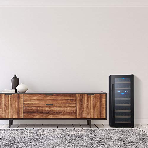 Cavecool wine cooler for 21 bottles | Wine Cooler with two temperature zones 7-18°C and 10-18°C| Eco friendly Wine Fridges with Energy class B | Black glass