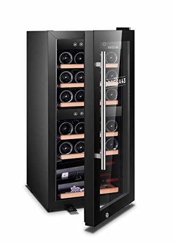 BODEGA43-24 Wine Fridge - Dual-zone wine cooler, 5-20 ºC, 80 litres, 24 bottles, 6 shelves, Wine fridge with glass door, low vibration, 43 dB black