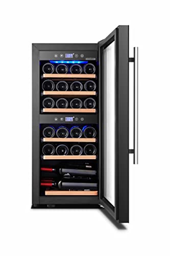 BODEGA43-24 Wine Fridge - Dual-zone wine cooler, 5-20 ºC, 80 litres, 24 bottles, 6 shelves, Wine fridge with glass door, low vibration, 43 dB black