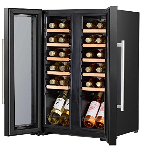 Baridi 24 Bottle Dual Zone Wine Cooler, Fridge, Touch Screen, LED Light Black and Mirror Glass Door – DH97