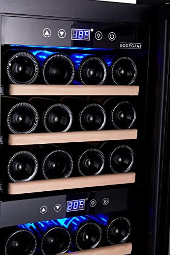 BODEGA43-24 Wine Fridge - Dual-zone wine cooler, 5-20 ºC, 80 litres, 24 bottles, 6 shelves, Wine fridge with glass door, low vibration, 43 dB black