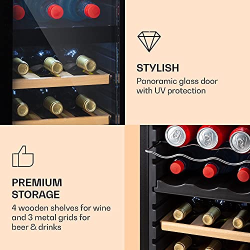 Klarstein Bovella 27 Duo+ Two-Zone Wine Cooler - Wine Refrigerator, Beverage Refrigerator, Two Separate Cooling Zones, Glass Door, Compact Dimensions, Stylish, Capacity: 74 litres / 27 Bottles