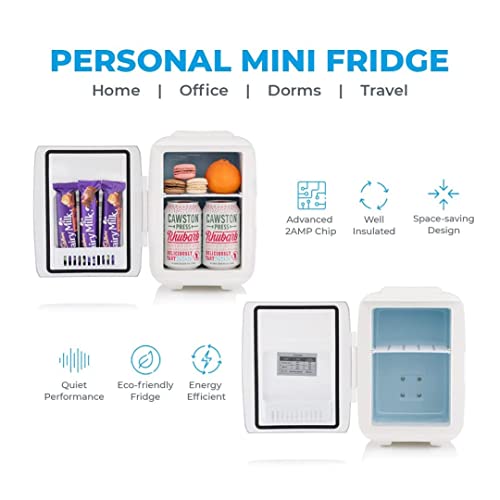 Subcold Classic4 Mini Fridge - Cooler & Warmer | 4 Litre/6 Cans | AC+USB | Portable Small Fridge for Skincare, Bedroom, Dorm, Car, Travel (White)