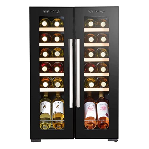 Baridi 24 Bottle Dual Zone Wine Cooler, Fridge, Touch Screen, LED Light Black and Mirror Glass Door – DH97