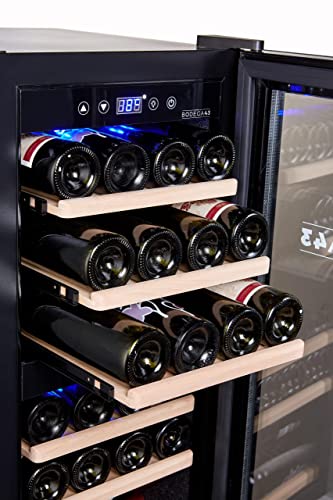 BODEGA43-24 Wine Fridge - Dual-zone wine cooler, 5-20 ºC, 80 litres, 24 bottles, 6 shelves, Wine fridge with glass door, low vibration, 43 dB black