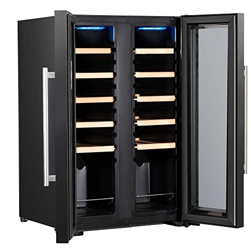 Baridi 24 Bottle Dual Zone Wine Cooler, Fridge, Touch Screen, LED Light Black and Mirror Glass Door – DH97