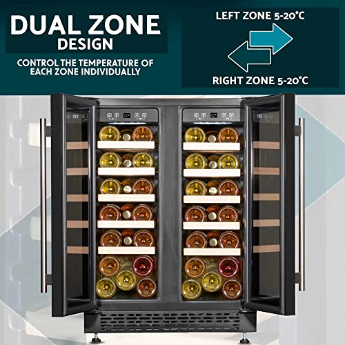 Baridi 60cm Dual Zone Commercial Grade Wine Cooler 40 Bottle Under Counter Freestanding/Built-In Fridge Chiller - DH96