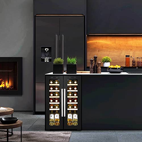 Baridi 24 Bottle Dual Zone Wine Cooler, Fridge, Touch Screen, LED Light Black and Mirror Glass Door – DH97
