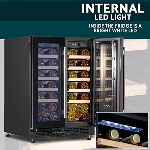 Baridi 60cm Dual Zone Commercial Grade Wine Cooler 40 Bottle Under Counter Freestanding/Built-In Fridge Chiller - DH96