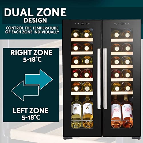 Baridi 24 Bottle Dual Zone Wine Cooler, Fridge, Touch Screen, LED Light Black and Mirror Glass Door – DH97
