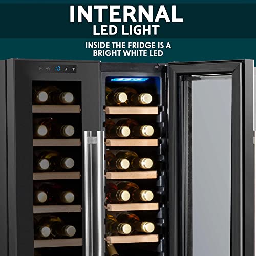 Baridi 24 Bottle Dual Zone Wine Cooler, Fridge, Touch Screen, LED Light Black and Mirror Glass Door – DH97