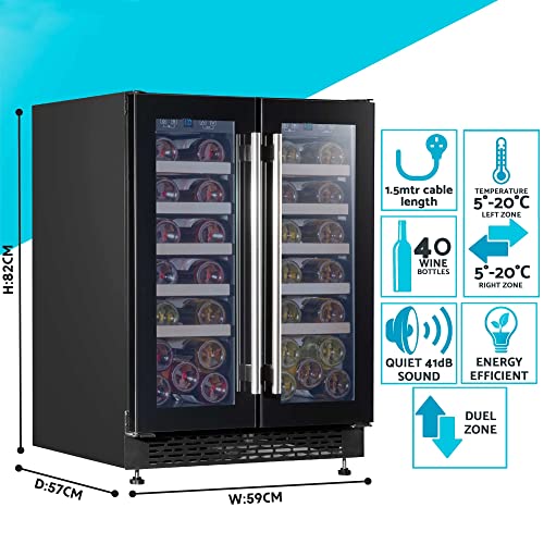 Baridi 60cm Dual Zone Commercial Grade Wine Cooler 40 Bottle Under Counter Freestanding/Built-In Fridge Chiller - DH96