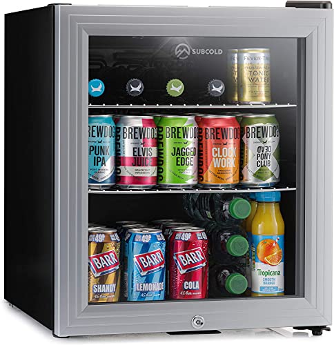 Subcold Super50 LED – Mini Fridge | 50L Beer, Wine & Drinks Chiller | LED Light + Lock & Key | Energy Efficient (Silver)