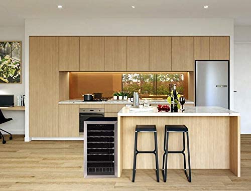 SMETA Wine Fridge,wine cooler fridge,33 Bottles Wine Fridge with Glass Door, under counter wine cooler,digital touch screen ＆ LED Lights, wine fridge with Stainless Steel Frame, Black, 95L