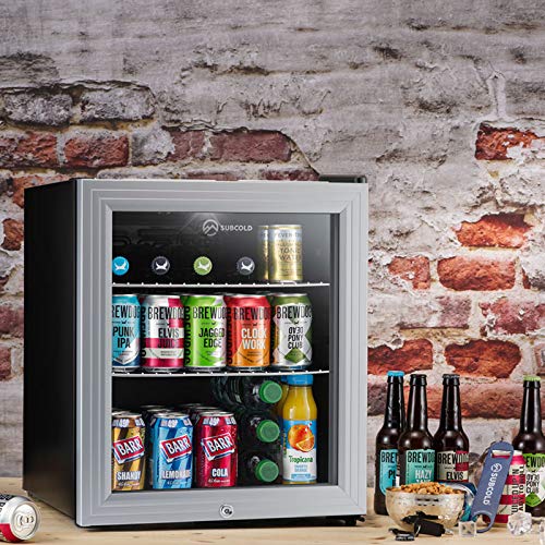 Subcold Super50 LED – Mini Fridge | 50L Beer, Wine & Drinks Chiller | LED Light + Lock & Key | Energy Efficient (Silver)