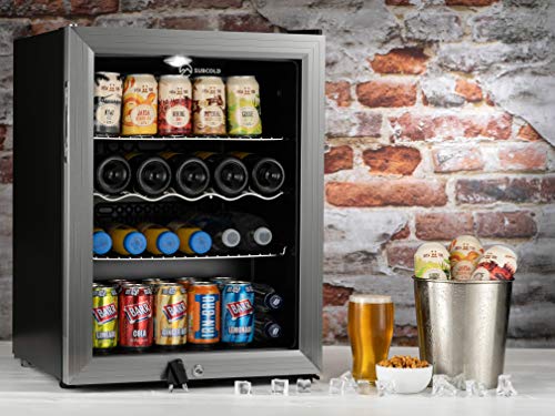 Subcold Super65 LED - Table-Top Fridge | 65L Beer, Wine and Drinks Fridge | LED Light + Lock and Key | Energy Efficient (Silver)