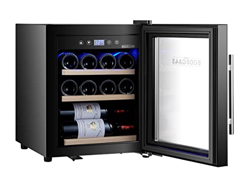 BODEGA43-12C Wine cooler small 12 bottles 33L, 5-20 ºC, 1 Zone, low noise (41 dB), compressor cooling, 3 beechwood shelves