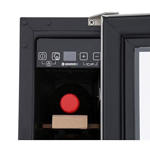 Hoover HWCB15UK Freestanding Wine Cooler, Single Zone Temperature, 7 Bottle Storage, 15cm wide, Black, 23 liters