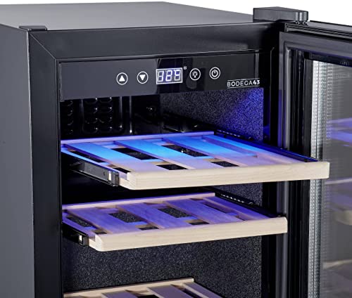 BODEGA43-12C Wine cooler small 12 bottles 33L, 5-20 ºC, 1 Zone, low noise (41 dB), compressor cooling, 3 beechwood shelves