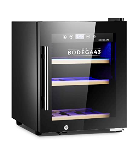 BODEGA43-12C Wine cooler small 12 bottles 33L, 5-20 ºC, 1 Zone, low noise (41 dB), compressor cooling, 3 beechwood shelves