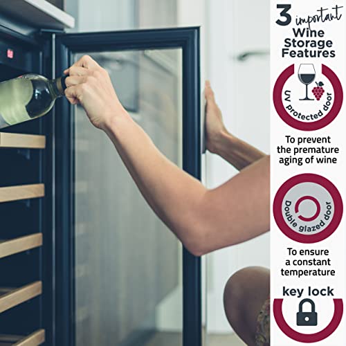 Cookology CWC300WH Freestanding Undercounter Fridge Cabinet 30cm Wine Cooler, 20 Bottle, 60 Litre Capacity, with Digital Temperature Control and Reversible Door - in White