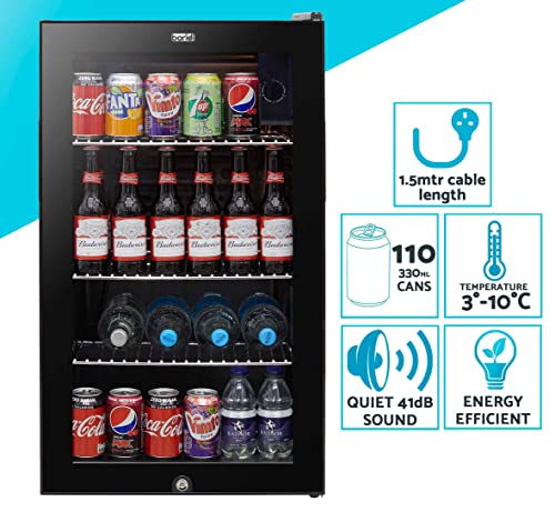 Baridi 85L Under Counter Drinks/Beer & Wine Cooler Fridge with Light, Black - DH13A