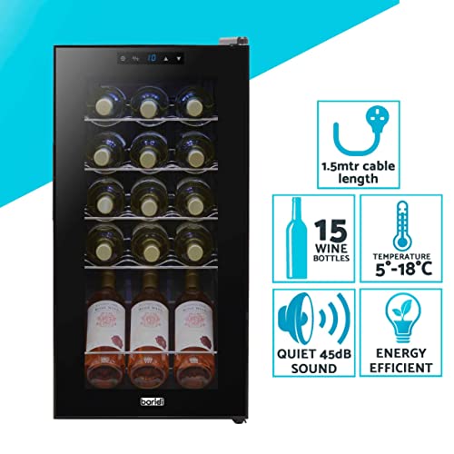 Baridi 15 Bottle Wine Cooler Fridge with Digital Touch Screen Controls & LED Light, Black - DH5