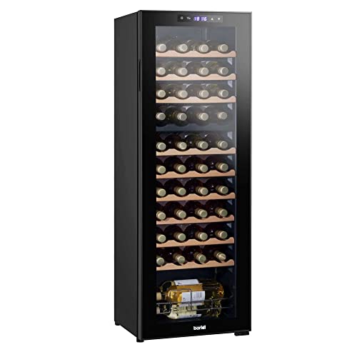 Baridi 44 Bottle Dual Zone Wine Cooler, Fridge with Digital Touch Screen Controls, Wooden Shelves & LED Light, Black - DH92