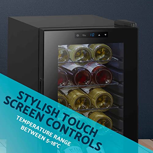 Baridi 15 Bottle Wine Cooler Fridge with Digital Touch Screen Controls & LED Light, Black - DH5