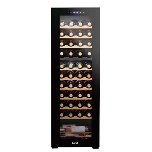 Baridi 44 Bottle Dual Zone Wine Cooler, Fridge with Digital Touch Screen Controls, Wooden Shelves & LED Light, Black - DH92