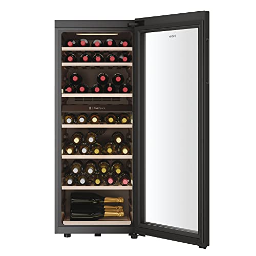 Haier HWS77GDAU1(UK) Freestanding Wine Cooler, 1 door, 77 Bottles, 127cm Tall, Black [Energy Class G]