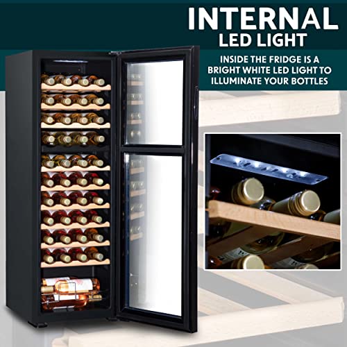 Baridi 44 Bottle Dual Zone Wine Cooler, Fridge with Digital Touch Screen Controls, Wooden Shelves & LED Light, Black - DH92