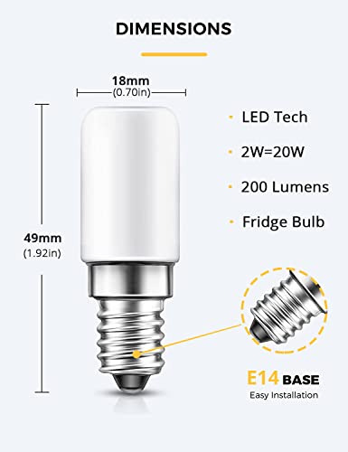 Ariseno 2W E14 LED Light Bulb, Fridge Bulbs, 200LM 3000K Warm White, Small Edison Screw Bulbs Mini, Replacement for 20W Halogen Bulb, Appliance Bulbs for Fridge, Cooker Hood, Night Light, Pack of 2