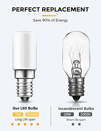 Ariseno 2W E14 LED Light Bulb, Fridge Bulbs, 200LM 3000K Warm White, Small Edison Screw Bulbs Mini, Replacement for 20W Halogen Bulb, Appliance Bulbs for Fridge, Cooker Hood, Night Light, Pack of 2