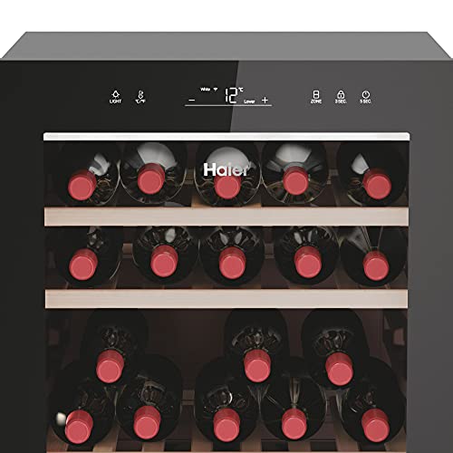 Haier HWS77GDAU1(UK) Freestanding Wine Cooler, 1 door, 77 Bottles, 127cm Tall, Black [Energy Class G]