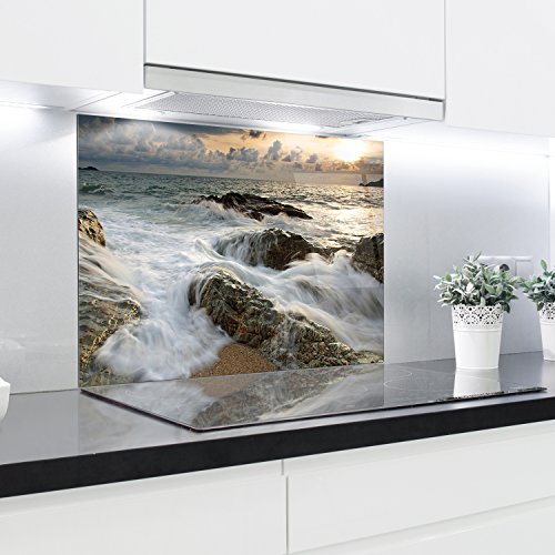 Splashback Tempered Glass Heat Resistant Toughened Decorative – 90 x 65 cm – 4 mm Thick – Perfect behind Gas, Ceramic and Induction Cookers – Easy to Clean and Hang