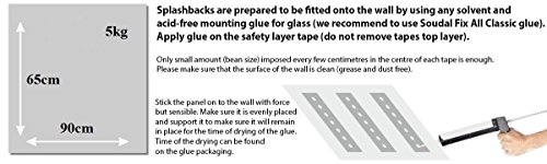 Splashback Tempered Glass Heat Resistant Toughened Decorative – 90 x 65 cm – 4 mm Thick – Perfect behind Gas, Ceramic and Induction Cookers – Easy to Clean and Hang