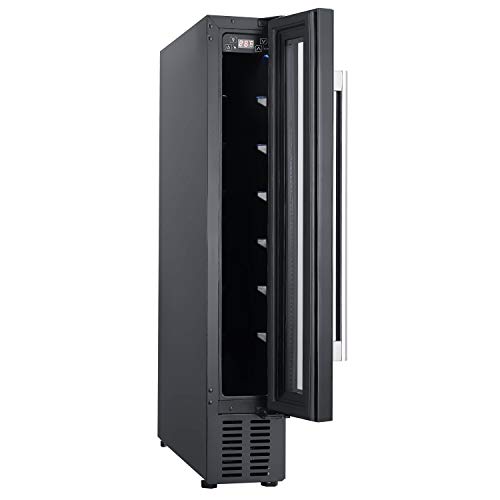 Cookology CWC150BK Freestanding Undercounter Fridge Cabinet 15cm Wine Cooler, 7 Bottle, 20 Litre Capacity, with Digital Temperature Control and Reversible Door - in Black