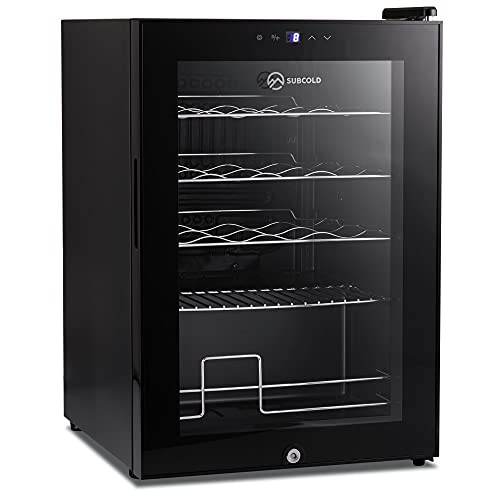 Subcold Viva20 LED – Table-Top Wine Fridge Black | 3-18°C | 20 Bottle Capacity | 57L Counter-Top Cooler | LED + Lock & Key | Glass Door Drinks Cellar | Single-Zone