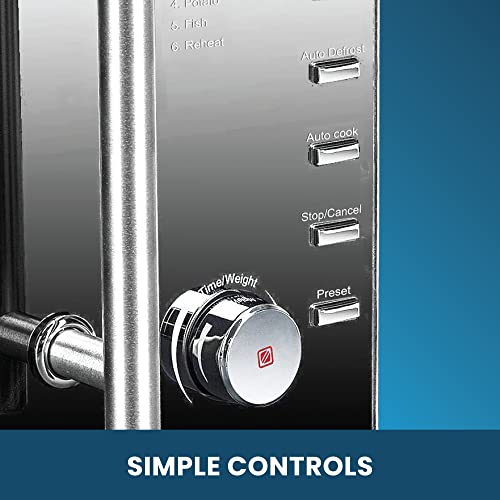 VYTRONIX VY-C900M 900W Digital Microwave Oven | Freestanding Microwave with 5 Power Levels, Clock & Timer Function | Silver Microwave with Mirrored Front, 25 Litre Capacity