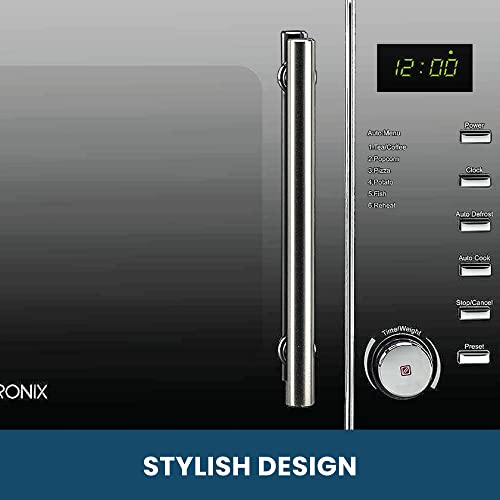 VYTRONIX VY-C900M 900W Digital Microwave Oven | Freestanding Microwave with 5 Power Levels, Clock & Timer Function | Silver Microwave with Mirrored Front, 25 Litre Capacity