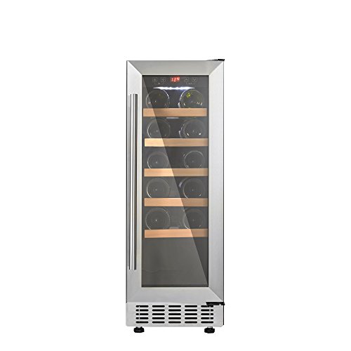 Cookology CWC300SS Freestanding Undercounter Fridge Cabinet 30cm Wine Cooler, 20 Bottle, 60 Litre Capacity, with Digital Temperature Control and Reversible Door - in Stainless Steel