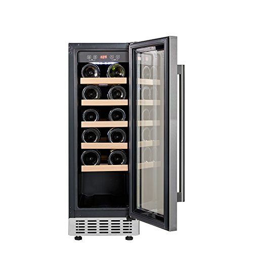 Cookology CWC300SS Freestanding Undercounter Fridge Cabinet 30cm Wine Cooler, 20 Bottle, 60 Litre Capacity, with Digital Temperature Control and Reversible Door - in Stainless Steel