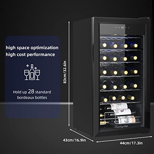 Display4top 28 Bottles Wine Fridge, Wine Cooler,Wine refrigerator,Digital Touch Screen Controls,black
