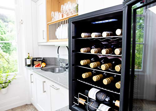 Subcold Viva20 LED – Table-Top Wine Fridge Black | 3-18°C | 20 Bottle Capacity | 57L Counter-Top Cooler | LED + Lock & Key | Glass Door Drinks Cellar | Single-Zone