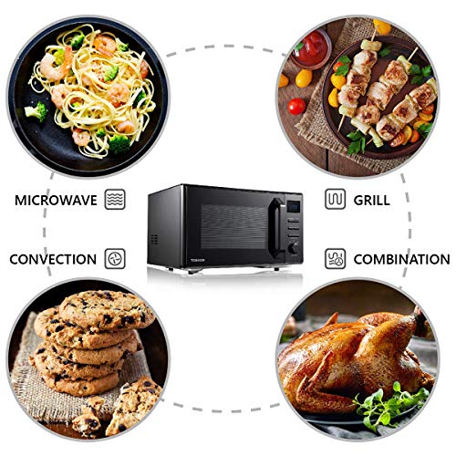 Toshiba 950w 25L Microwave Oven with Upgraded Easy Clean Enamel Cavity, Position Memory Turntable, Convection 2250w & Crispy Grill 1150w - Black - MW2-AC25TF(BK)